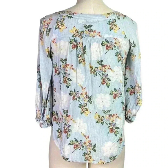 Anthropologie Maeve Boswell Womens 0P Floral Stripe Top Blue Multi 3/4 Sleeve - Picture 5 of 7